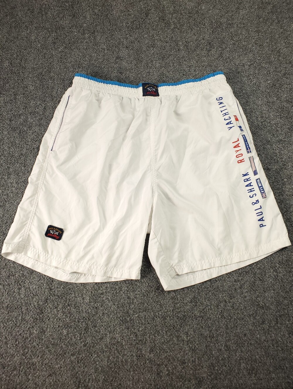 Paul & Shark Yachting Swim Trunks Shorts XXL White Nautical Royal Flags Italy